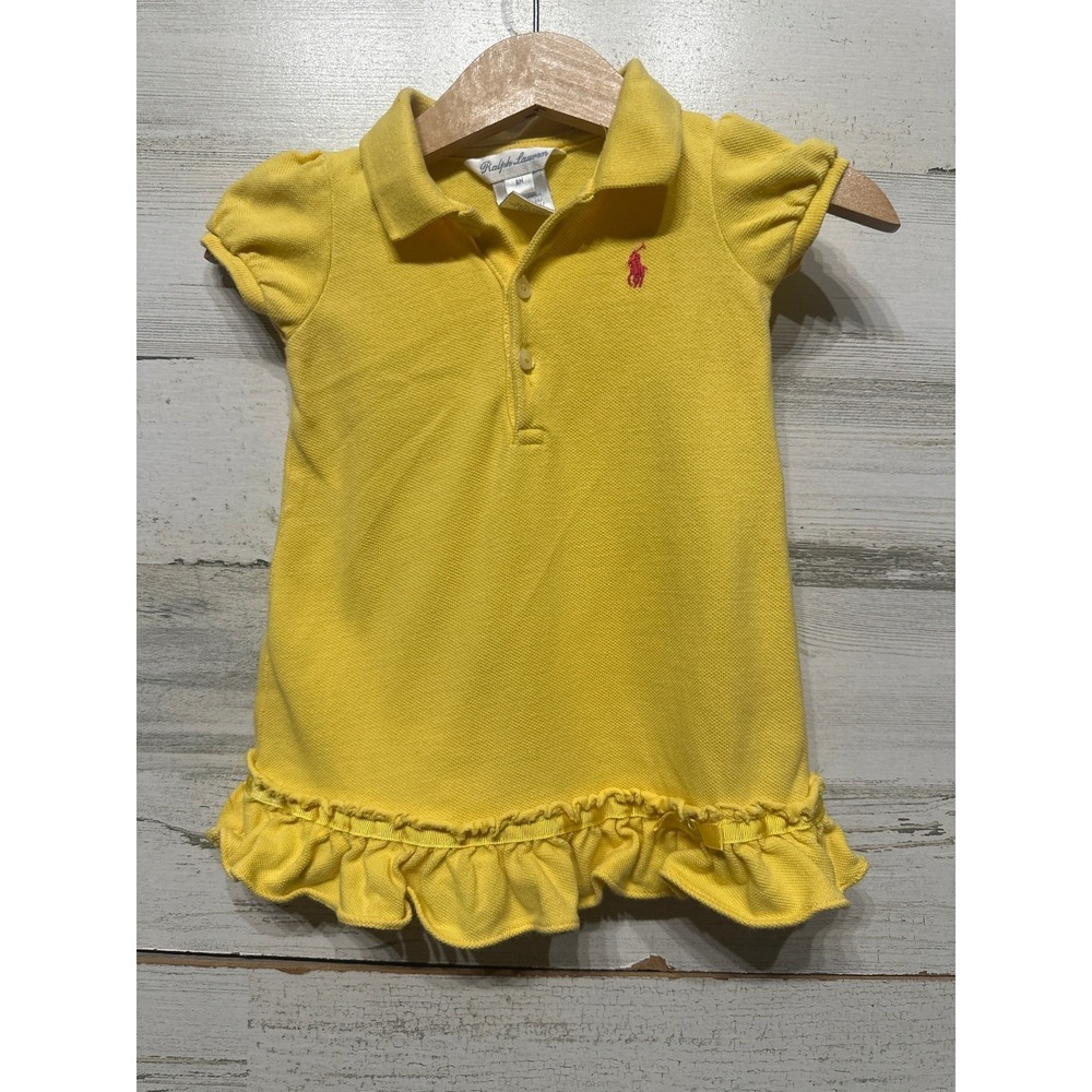 Ralph Lauren Polo Dress Girls 6M Yellow Ruffle Hem Short Sleeve EUC